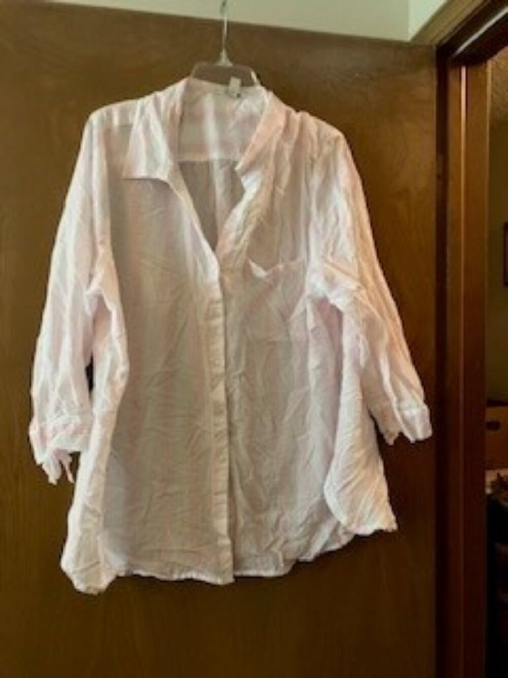 White with faint pink strips button up